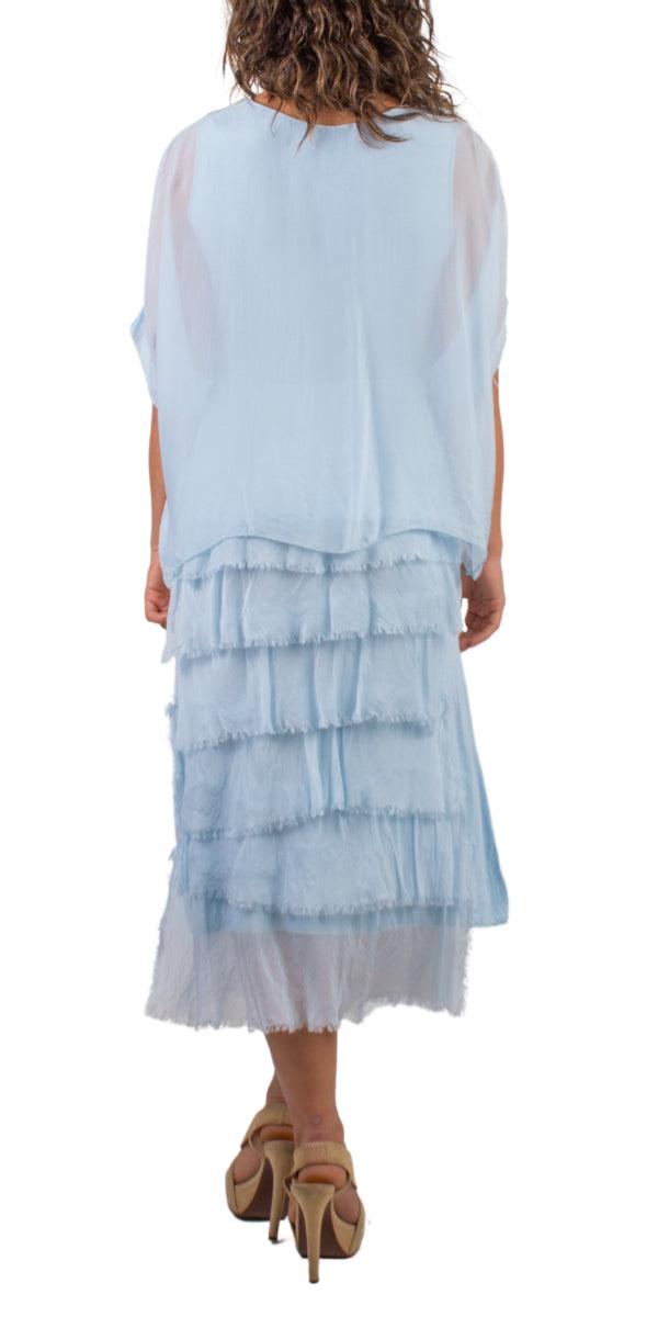 Siena Scoop Neck Maxi Dress - Gigi Moda - Made in Italy # Dress, Gigi Moda, Made in Italy, Maxi Dress, one size, OS, ruffles, Scoop Neck, short sleeve, short sleeve dress, Silk