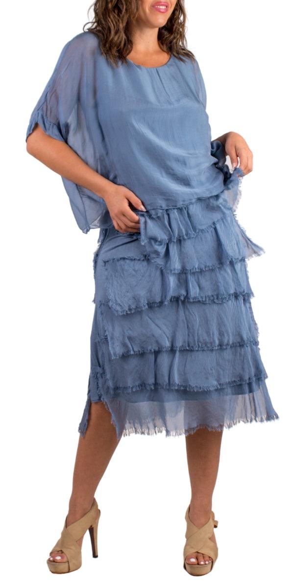 Siena Scoop Neck Maxi Dress - Gigi Moda - Made in Italy # Dress, Gigi Moda, Made in Italy, Maxi Dress, one size, OS, ruffles, Scoop Neck, short sleeve, short sleeve dress, Silk