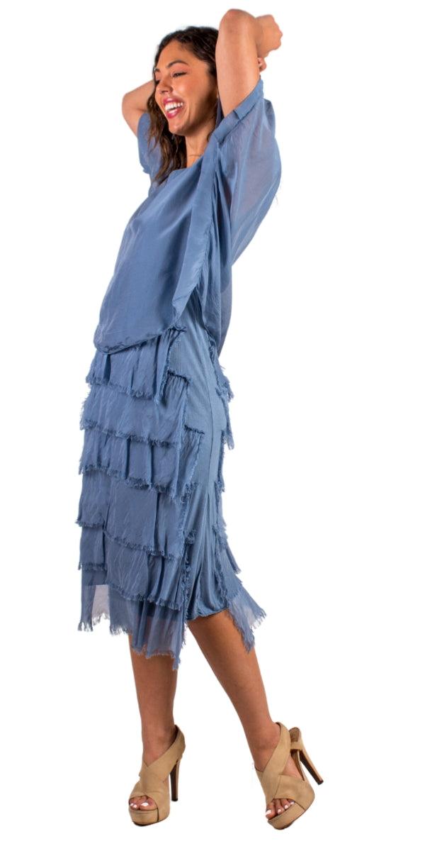 Siena Scoop Neck Maxi Dress - Gigi Moda - Made in Italy # Dress, Gigi Moda, Made in Italy, Maxi Dress, one size, OS, ruffles, Scoop Neck, short sleeve, short sleeve dress, Silk