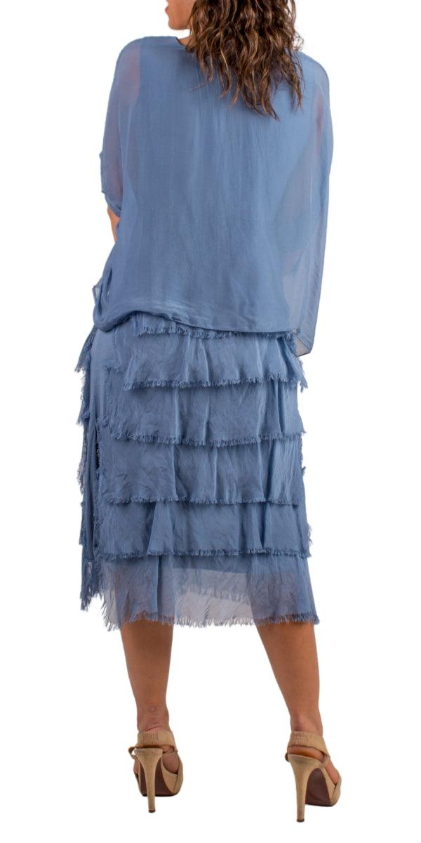 Siena Scoop Neck Maxi Dress - Gigi Moda - Made in Italy # Dress, Gigi Moda, Made in Italy, Maxi Dress, one size, OS, ruffles, Scoop Neck, short sleeve, short sleeve dress, Silk