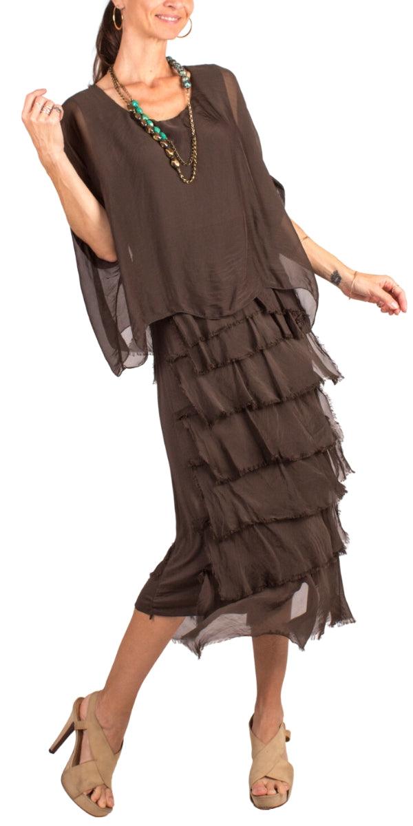 Siena Scoop Neck Maxi Dress - Gigi Moda - Made in Italy # Dress, Gigi Moda, Made in Italy, Maxi Dress, one size, OS, ruffles, Scoop Neck, short sleeve, short sleeve dress, Silk