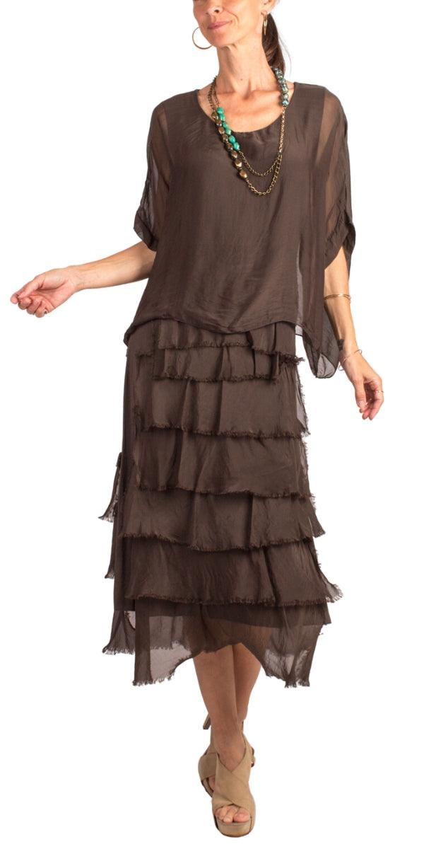 Siena Scoop Neck Maxi Dress - Gigi Moda - Made in Italy # Dress, Gigi Moda, Made in Italy, Maxi Dress, one size, OS, ruffles, Scoop Neck, short sleeve, short sleeve dress, Silk