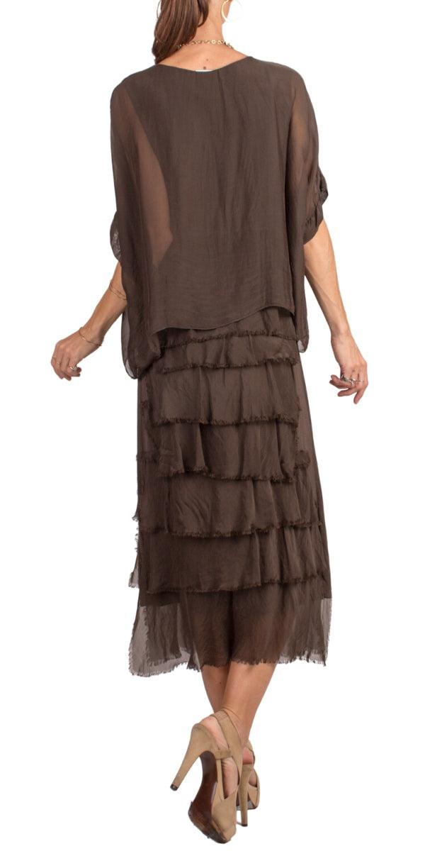 Siena Scoop Neck Maxi Dress - Gigi Moda - Made in Italy # Dress, Gigi Moda, Made in Italy, Maxi Dress, one size, OS, ruffles, Scoop Neck, short sleeve, short sleeve dress, Silk