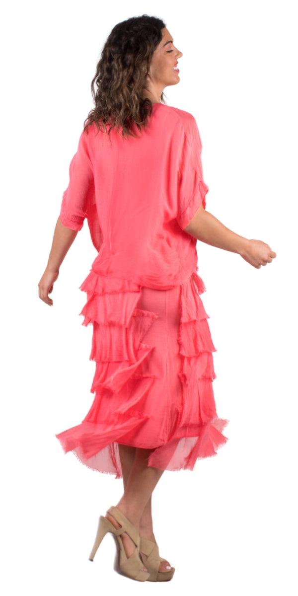 Siena Scoop Neck Maxi Dress - Gigi Moda - Made in Italy # Dress, Gigi Moda, Made in Italy, Maxi Dress, one size, OS, ruffles, Scoop Neck, short sleeve, short sleeve dress, Silk