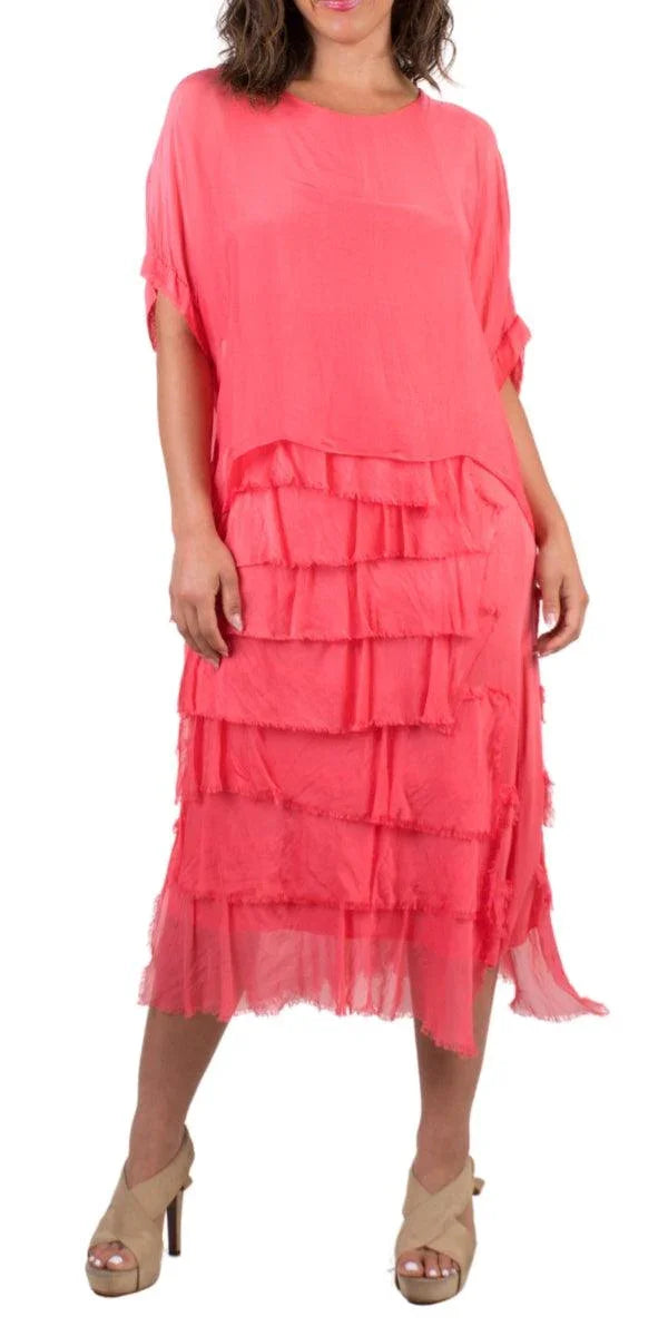 Siena Scoop Neck Maxi Dress – Italian Silk with Layered Ruffles Baby Blue