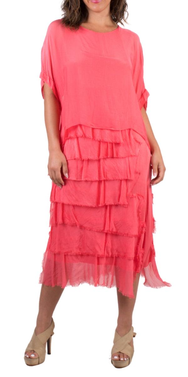 Siena Scoop Neck Maxi Dress - Gigi Moda - Made in Italy # Dress, Gigi Moda, Made in Italy, Maxi Dress, one size, OS, ruffles, Scoop Neck, short sleeve, short sleeve dress, Silk