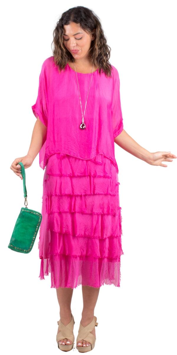 Siena Scoop Neck Maxi Dress - Gigi Moda - Made in Italy # Dress, Gigi Moda, Made in Italy, Maxi Dress, one size, OS, ruffles, Scoop Neck, short sleeve, short sleeve dress, Silk