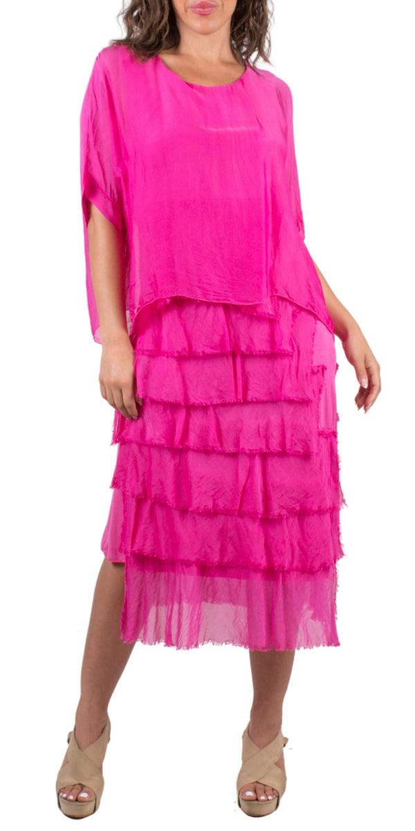 Siena Scoop Neck Maxi Dress - Gigi Moda - Made in Italy # Dress, Gigi Moda, Made in Italy, Maxi Dress, one size, OS, ruffles, Scoop Neck, short sleeve, short sleeve dress, Silk