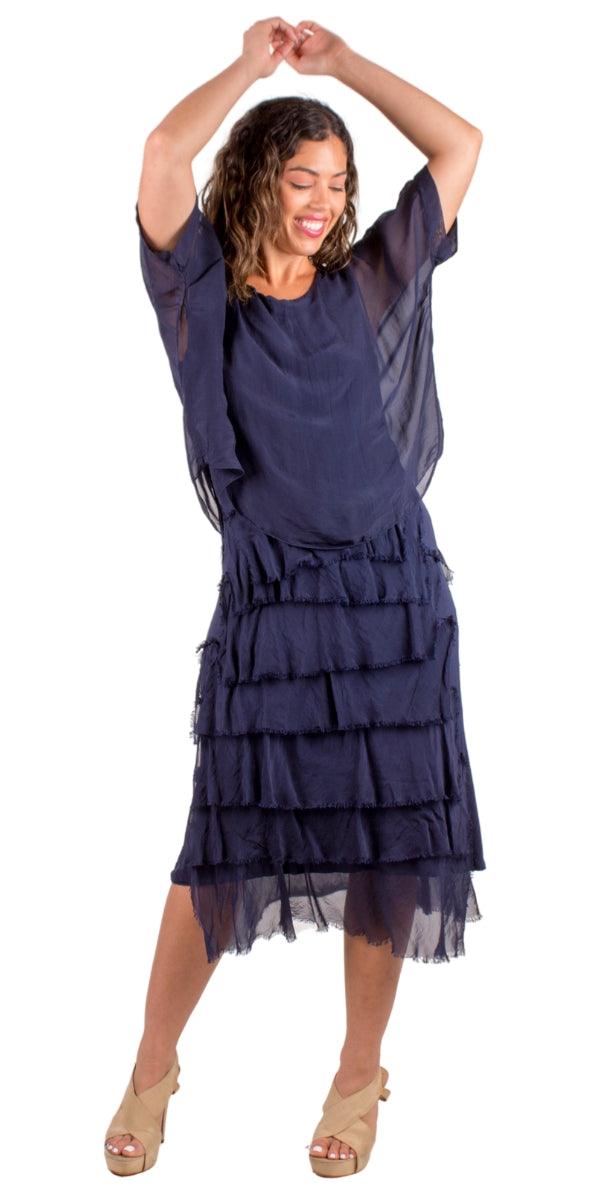 Siena Scoop Neck Maxi Dress - Gigi Moda - Made in Italy # Dress, Gigi Moda, Made in Italy, Maxi Dress, one size, OS, ruffles, Scoop Neck, short sleeve, short sleeve dress, Silk