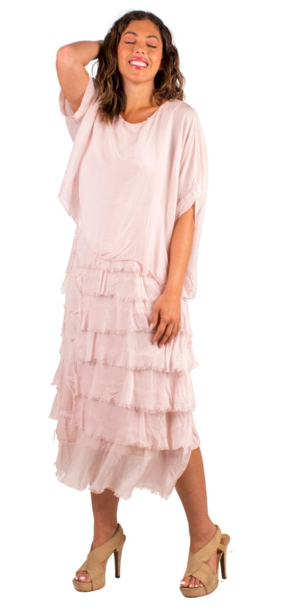 Siena Scoop Neck Maxi Dress - Gigi Moda - Made in Italy # Dress, Gigi Moda, Made in Italy, Maxi Dress, one size, OS, ruffles, Scoop Neck, short sleeve, short sleeve dress, Silk