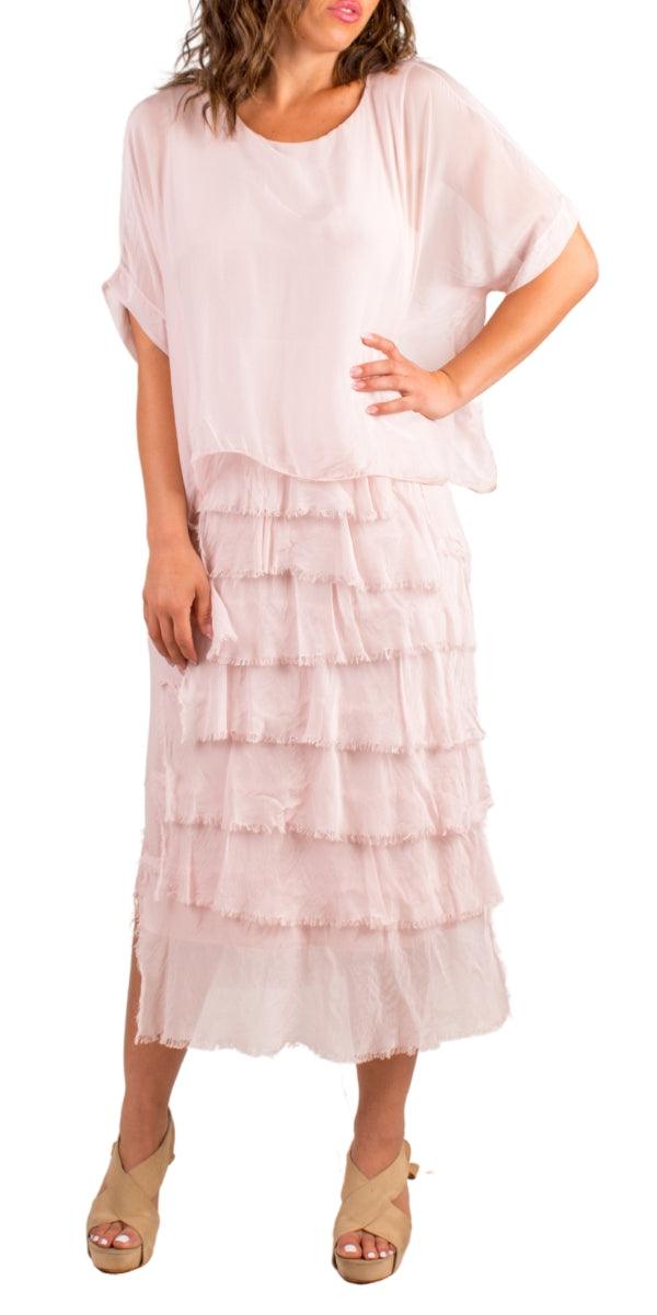 Siena Scoop Neck Maxi Dress - Gigi Moda - Made in Italy # Dress, Gigi Moda, Made in Italy, Maxi Dress, one size, OS, ruffles, Scoop Neck, short sleeve, short sleeve dress, Silk