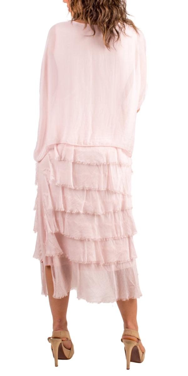 Siena Scoop Neck Maxi Dress - Gigi Moda - Made in Italy # Dress, Gigi Moda, Made in Italy, Maxi Dress, one size, OS, ruffles, Scoop Neck, short sleeve, short sleeve dress, Silk