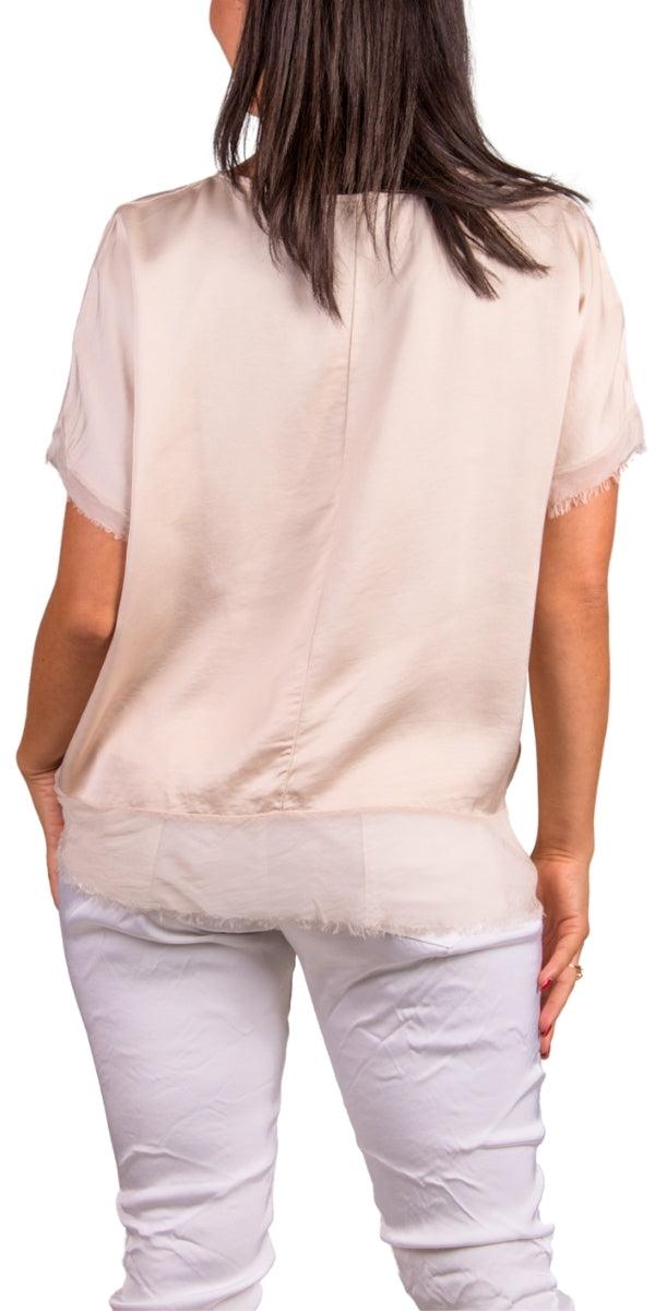 Turin Top - Gigi Moda - Made in Italy # Blouse, Blouses, clothing for women, comforatable fit, comfy, Gigi Moda, italian clothes, Italian Clothing, italian fashion, italian top, Made in Italy, one size, raw edge, Round Neck, shopgigimoda, short sleeve, short sleeve top, Silk, Top, womans clothing, womens fashion, Womens Tops