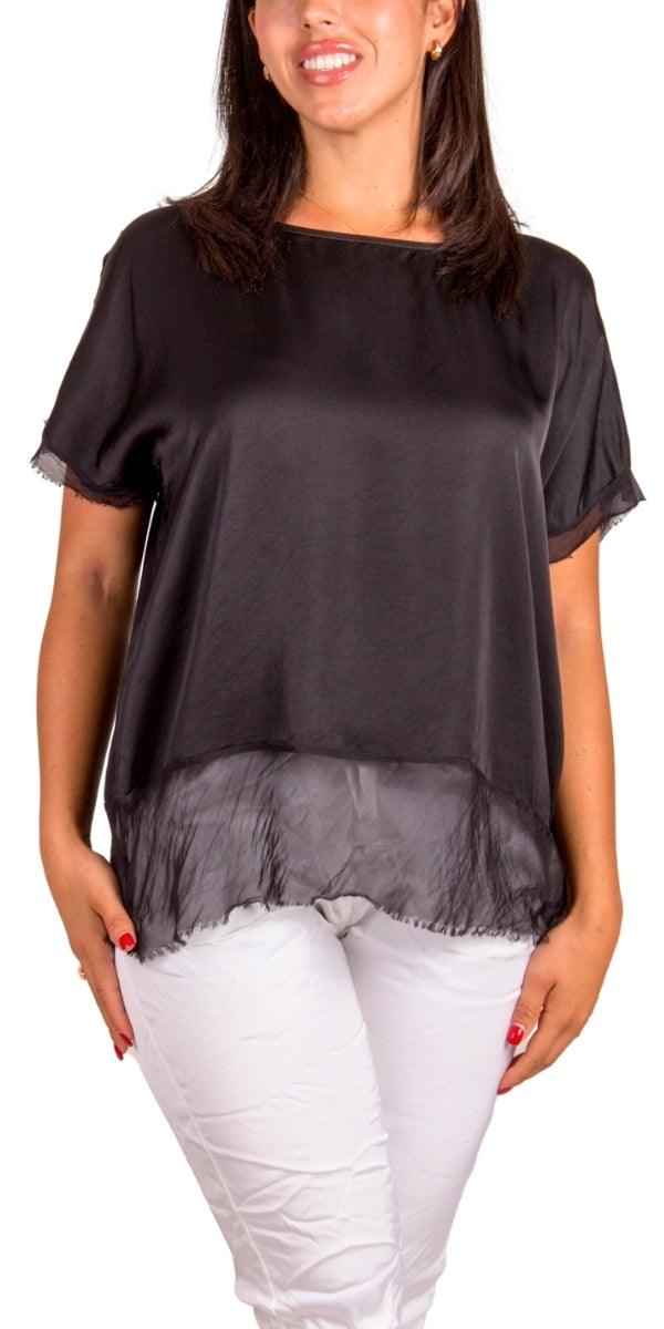 Turin Top - Gigi Moda - Made in Italy # Blouse, Blouses, clothing for women, comforatable fit, comfy, Gigi Moda, italian clothes, Italian Clothing, italian fashion, italian top, Made in Italy, one size, raw edge, Round Neck, shopgigimoda, short sleeve, short sleeve top, Silk, Top, womans clothing, womens fashion, Womens Tops