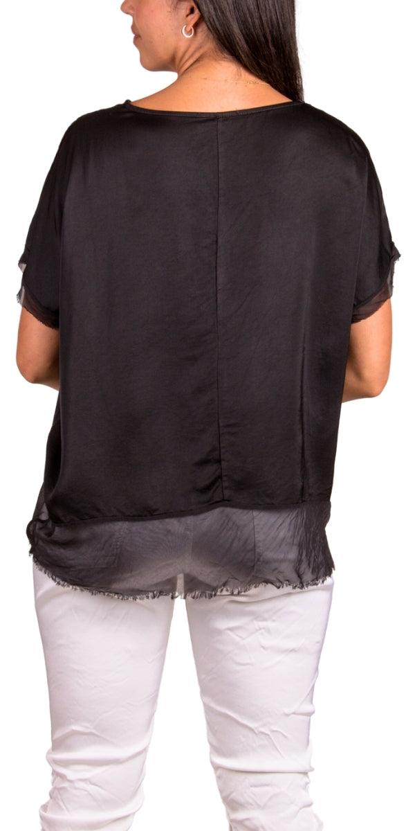 Turin Top - Gigi Moda - Made in Italy # Blouse, Blouses, clothing for women, comforatable fit, comfy, Gigi Moda, italian clothes, Italian Clothing, italian fashion, italian top, Made in Italy, one size, raw edge, Round Neck, shopgigimoda, short sleeve, short sleeve top, Silk, Top, womans clothing, womens fashion, Womens Tops