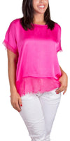 Turin Top - Gigi Moda - Made in Italy # Blouse, Blouses, clothing for women, comforatable fit, comfy, Gigi Moda, italian clothes, Italian Clothing, italian fashion, italian top, Made in Italy, one size, raw edge, Round Neck, shopgigimoda, short sleeve, short sleeve top, Silk, Top, womans clothing, womens fashion, Womens Tops