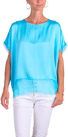 Turin Top - Gigi Moda - Made in Italy # Blouse, Blouses, clothing for women, comforatable fit, comfy, Gigi Moda, italian clothes, Italian Clothing, italian fashion, italian top, Made in Italy, one size, raw edge, Round Neck, shopgigimoda, short sleeve, short sleeve top, Silk, Top, womans clothing, womens fashion, Womens Tops