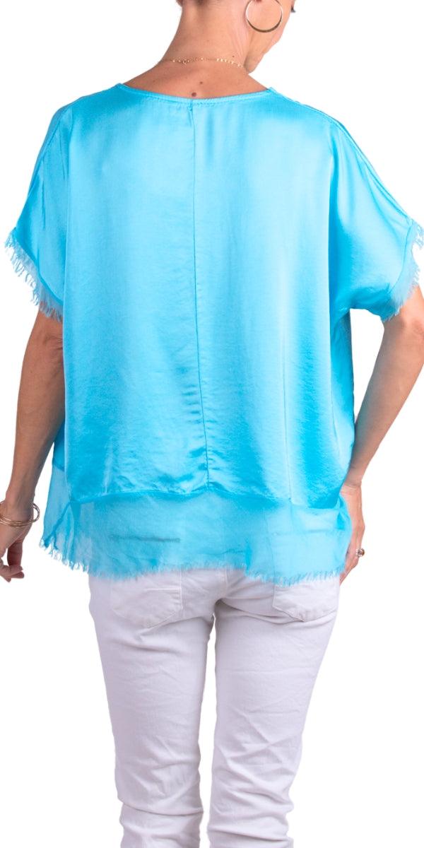 Turin Top - Gigi Moda - Made in Italy # Blouse, Blouses, clothing for women, comforatable fit, comfy, Gigi Moda, italian clothes, Italian Clothing, italian fashion, italian top, Made in Italy, one size, raw edge, Round Neck, shopgigimoda, short sleeve, short sleeve top, Silk, Top, womans clothing, womens fashion, Womens Tops