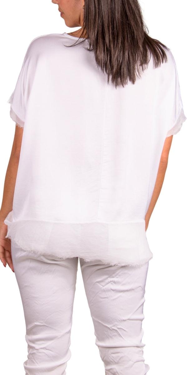 Turin Top - Gigi Moda - Made in Italy # Blouse, Blouses, clothing for women, comforatable fit, comfy, Gigi Moda, italian clothes, Italian Clothing, italian fashion, italian top, Made in Italy, one size, raw edge, Round Neck, shopgigimoda, short sleeve, short sleeve top, Silk, Top, womans clothing, womens fashion, Womens Tops