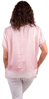 Pink Turin Top - Gigi Moda - Made in Italy # Blouse, Blouses, clothing for women, comforatable fit, comfy, Gigi Moda, italian clothes, Italian Clothing, italian fashion, italian top, Made in Italy, one size, raw edge, Round Neck, shopgigimoda, short sleeve, short sleeve top, Silk, Top, womans clothing, womens fashion, Womens Tops