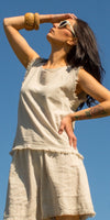 Armonia Linen Tank - Gigi Moda - Made in Italy # button-down back, Frayed Edge, Gigi Moda, Made in Italy, raw edge, raw edges, Round Neck, Sleeveless, tank, Top