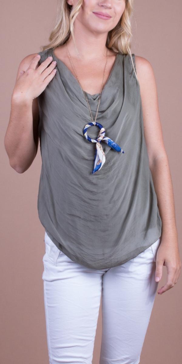 Maggia Silk Tank - Gigi Moda - Made in Italy # Blouse, Cowl Neck, italian blouse, italian tank top, italian top, Made in Italy, OS, resort wear, Silk, silk blouse, silk tank, Sleeveless, sleeveless top, Tank Top, Top