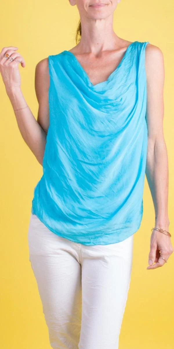 Maggia Silk Tank - Gigi Moda - Made in Italy # Blouse, Cowl Neck, italian blouse, italian tank top, italian top, Made in Italy, OS, resort wear, Silk, silk blouse, silk tank, Sleeveless, sleeveless top, Tank Top, Top