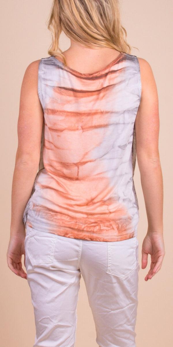 Maggia Tie-Dye Silk Tank - Gigi Moda - Made in Italy # Blouse, Cowl Neck, italian blouse, italian tank top, italian top, Made in Italy, OS, resort wear, Silk, silk blouse, silk tank, Sleeveless, sleeveless top, Tank Top, Tie Dye, Top