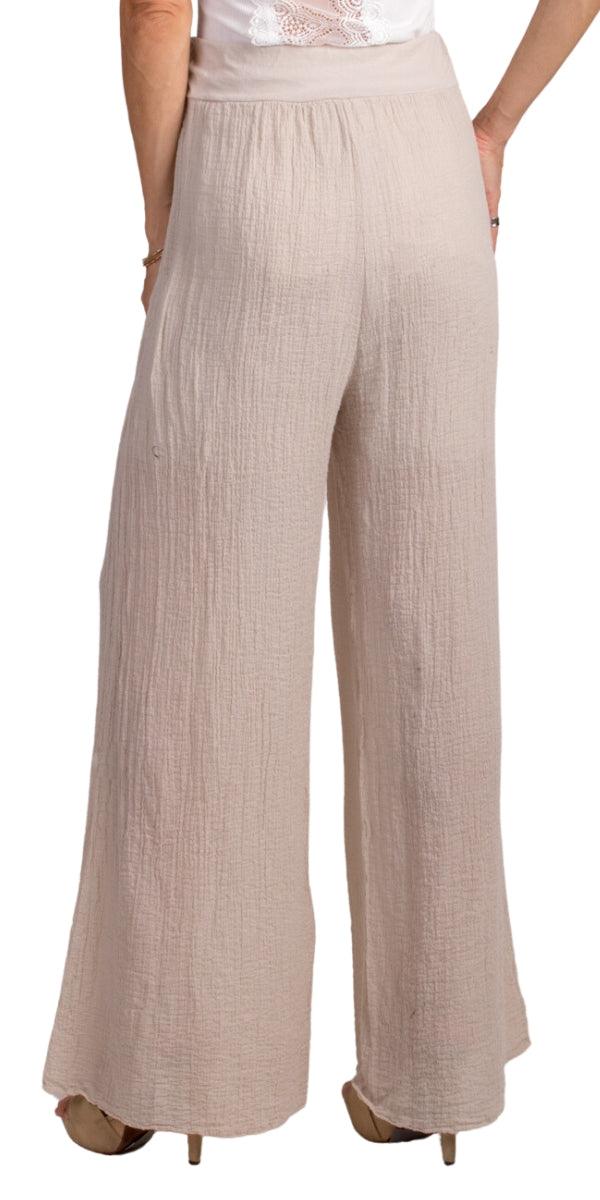 Pescara Cotton Pants - Gigi Moda - Made in Italy # bottoms, Cotton, cotton pants, elastic waistband, gauze, Gigi Moda, Made in Italy, OS, Pants, resort, resort wear, spring, stretch waistband, summer, washable, WIDE LEG