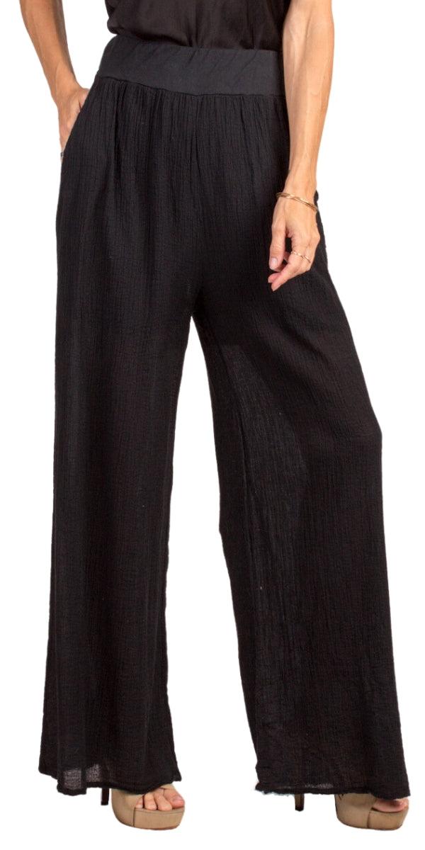 Pescara Cotton Pants - Gigi Moda - Made in Italy # bottoms, Cotton, cotton pants, elastic waistband, gauze, Gigi Moda, Made in Italy, OS, Pants, resort, resort wear, spring, stretch waistband, summer, washable, WIDE LEG