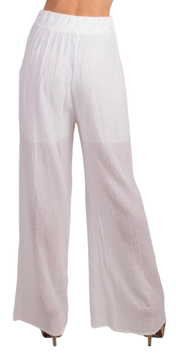 Pescara Cotton Pants - Gigi Moda - Made in Italy # bottoms, Cotton, cotton pants, elastic waistband, gauze, Gigi Moda, Made in Italy, OS, Pants, resort, resort wear, spring, stretch waistband, summer, washable, WIDE LEG