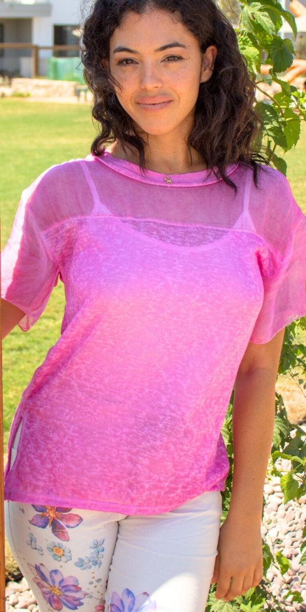 Sondrio T-Shirt - Gigi Moda - Made in Italy # Gigi Moda, italian top, Made in Italy, one size, resort, resort wear, sheer, Silk, T Shirt, Top