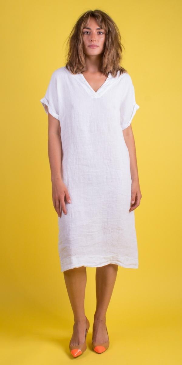 La Siesta Linen Dress - Gigi Moda - Made in Italy # 100% Linen, Dress, free shipping, Gigi Moda, Linen, Made in Italy, one size, OS, pockets, resort, resort wear, short sleeve dress, spring, summer, v-neck