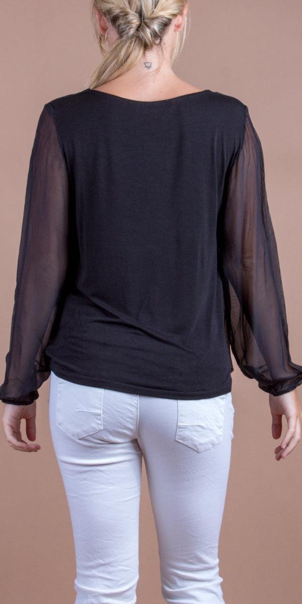 Maggia Long Sleeve Blouse - Gigi Moda - Made in Italy # Blouse, Cowl Neck, italian blouse, italian top, Long Sleeve, long sleeves, Made in Italy, OS, resort wear, Silk, silk blouse, Top