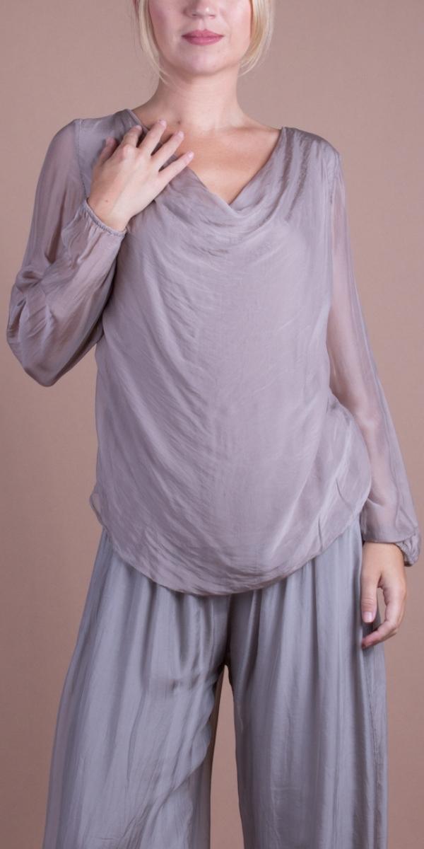Maggia Long Sleeve Blouse - Gigi Moda - Made in Italy # Blouse, Cowl Neck, italian blouse, italian top, Long Sleeve, long sleeves, Made in Italy, OS, resort wear, Silk, silk blouse, Top