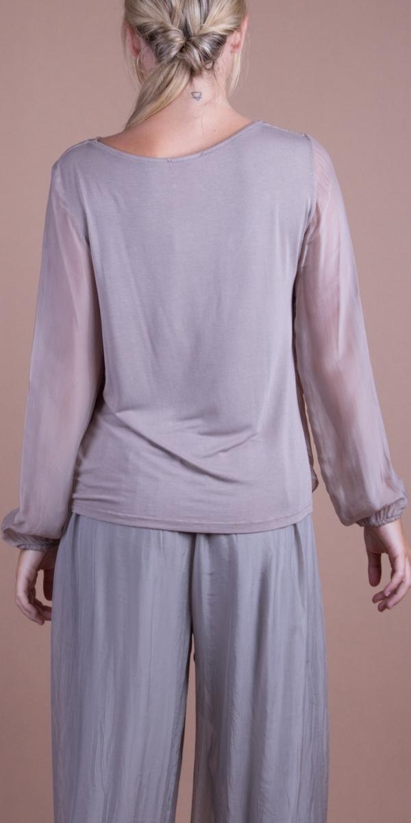 Maggia Long Sleeve Blouse - Gigi Moda - Made in Italy # Blouse, Cowl Neck, italian blouse, italian top, Long Sleeve, long sleeves, Made in Italy, OS, resort wear, Silk, silk blouse, Top