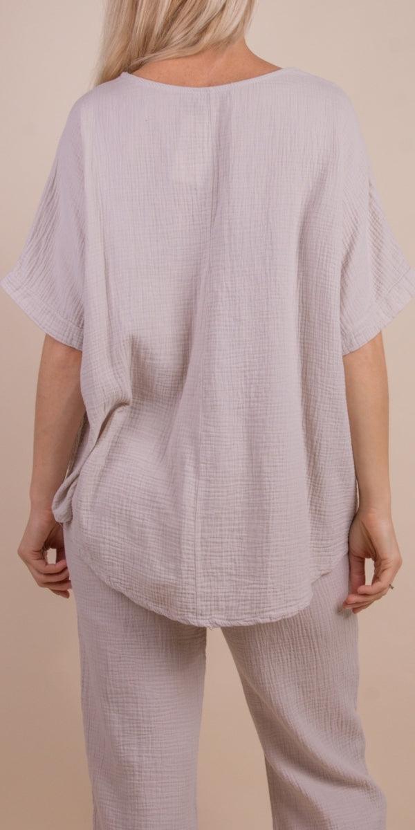 Jesi Cotton Top - Gigi Moda - Made in Italy # 100% Cotton, Cotton, gauze, Gigi Moda, Made in Italy, one size, shirt, spring, summer, Top, V-Neck, waffle, waffle cotton