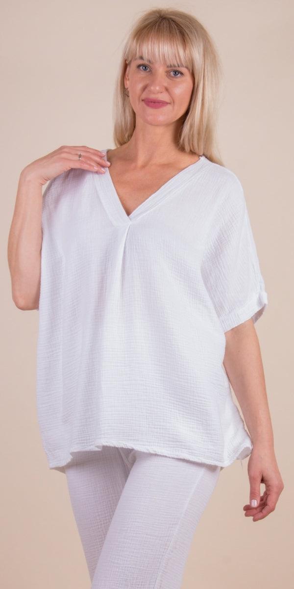 Jesi Cotton Top - Gigi Moda - Made in Italy # 100% Cotton, Cotton, gauze, Gigi Moda, Made in Italy, one size, shirt, spring, summer, Top, V-Neck, waffle, waffle cotton