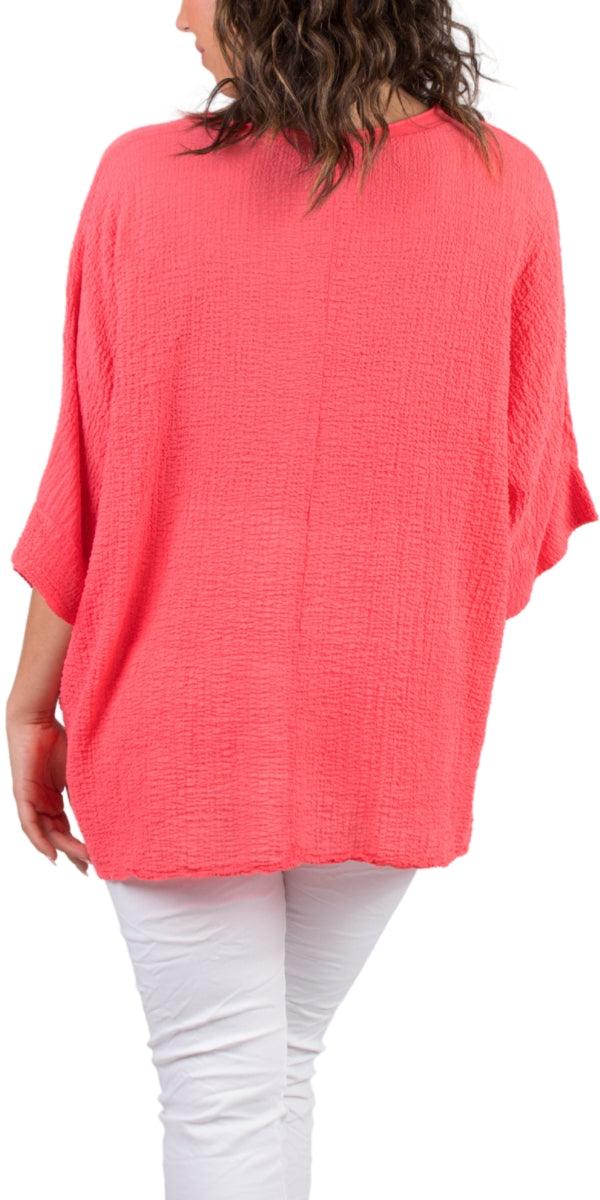 Rina Waffle Cotton Top - Gigi Moda - Made in Italy # Cotton, gauze, Gigi Moda, Made in Italy, one size, Round-Neck, shirt, spring, summer, Top, waffle, waffle cotton