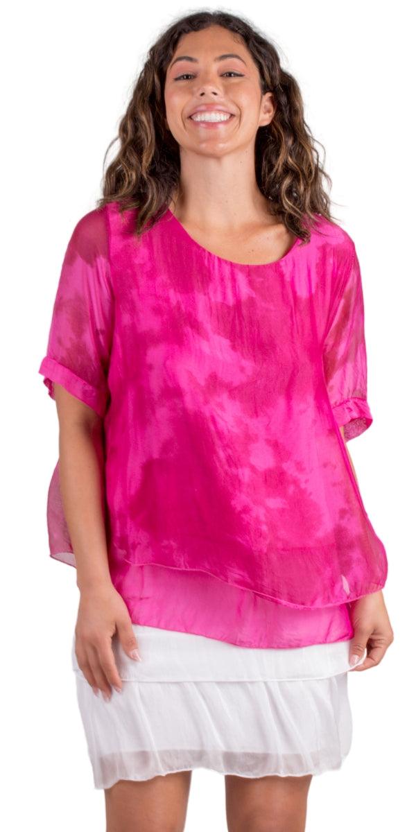 Angel Watercolor Blouse - Gigi Moda - Made in Italy # blouse, colorful print, gigi moda, italian silk blouse, Kaftan, Made in Italy, silk, silk blouse