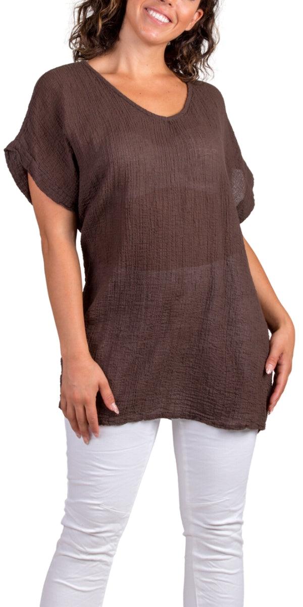 Campana Cotton Top - Gigi Moda - Made in Italy # Cap Sleeve, Cotton, gauze, Gigi Moda, Made in Italy, one size, shirt, spring, summer, Top, V-Neck, v-neck tee, v-neck top, waffle, waffle cotton