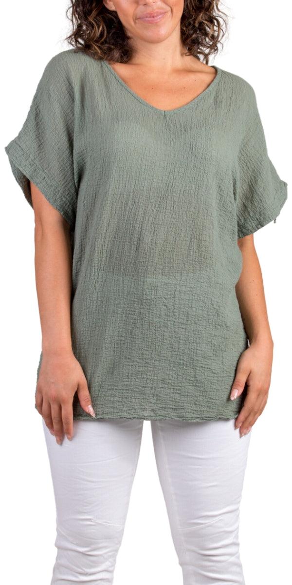 Campana Cotton Top - Gigi Moda - Made in Italy # Cap Sleeve, Cotton, gauze, Gigi Moda, Made in Italy, one size, shirt, spring, summer, Top, V-Neck, v-neck tee, v-neck top, waffle, waffle cotton