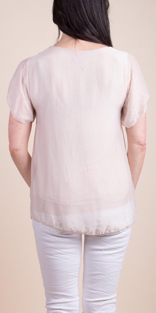 Nizza Silk Top - Gigi Moda - Made in Italy # blouse, comfy top, gigi moda, Italian Clothing, Made in Italy, one size, Round Neck, Ruffle, ruffles, Silk, top