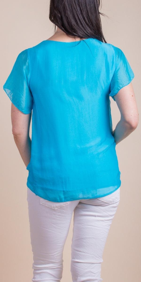 Nizza Silk Top - Gigi Moda - Made in Italy # blouse, comfy top, gigi moda, Italian Clothing, Made in Italy, one size, Round Neck, Ruffle, ruffles, Silk, top