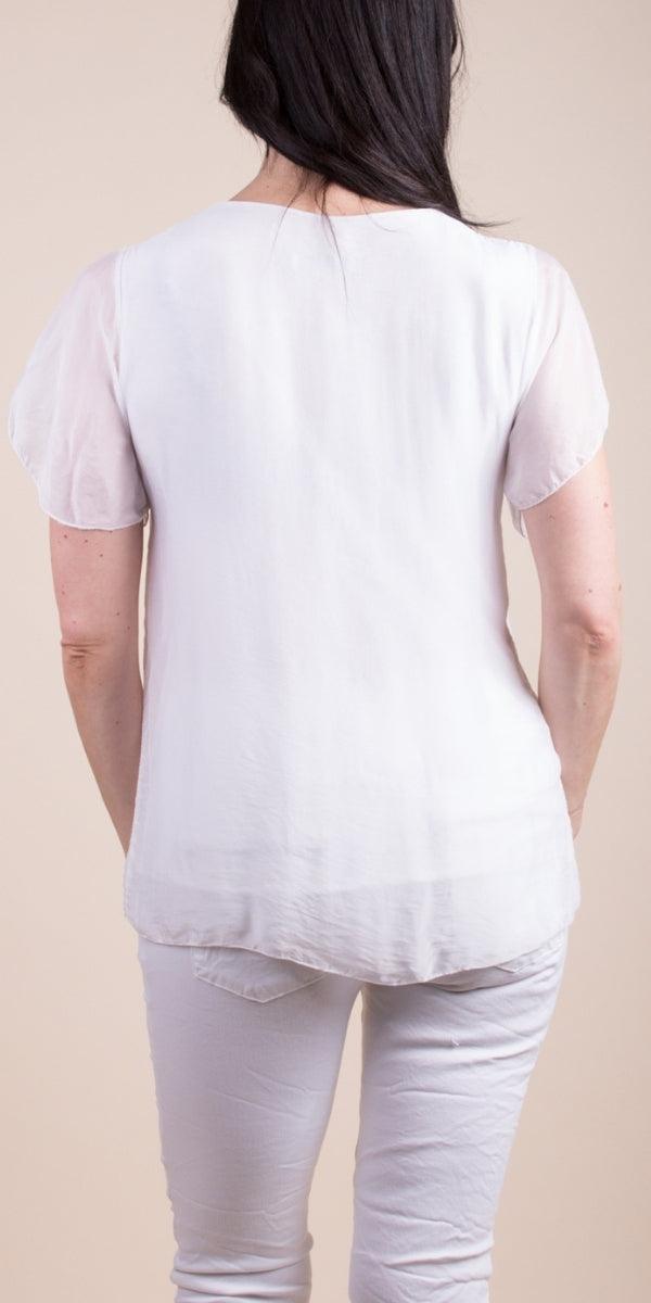 Nizza Silk Top - Gigi Moda - Made in Italy # blouse, comfy top, gigi moda, Italian Clothing, Made in Italy, one size, Round Neck, Ruffle, ruffles, Silk, top