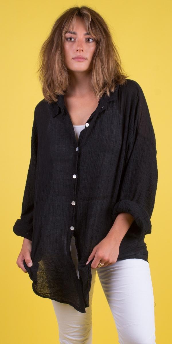 Button-Down Waffle Cotton Top - Gigi Moda - Made in Italy # button down, collar, Collared, collared shirt, Cotton, front tie, gauze, Gigi Moda, Made in Italy, one size, shirt, spring, summer, Top, waffle, waffle cotton