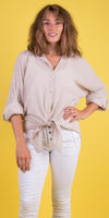 Button-Down Waffle Cotton Top