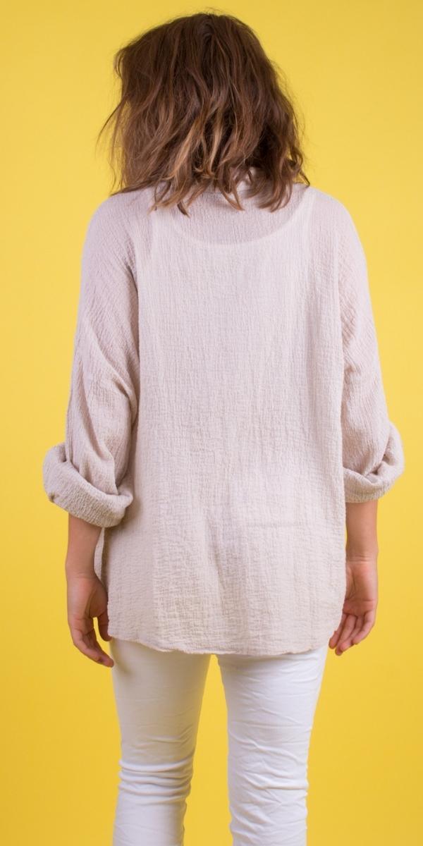 Button-Down Waffle Cotton Top - Gigi Moda - Made in Italy # button down, collar, Collared, collared shirt, Cotton, front tie, gauze, Gigi Moda, Made in Italy, one size, shirt, spring, summer, Top, waffle, waffle cotton