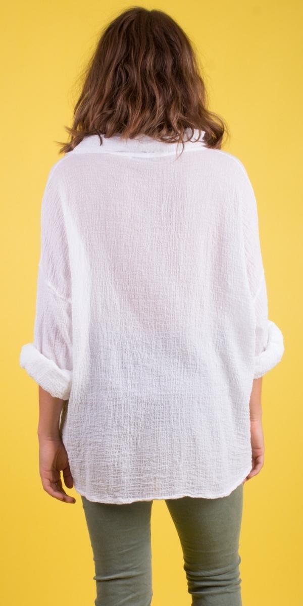 Button-Down Waffle Cotton Top - Gigi Moda - Made in Italy # button down, collar, Collared, collared shirt, Cotton, front tie, gauze, Gigi Moda, Made in Italy, one size, shirt, spring, summer, Top, waffle, waffle cotton