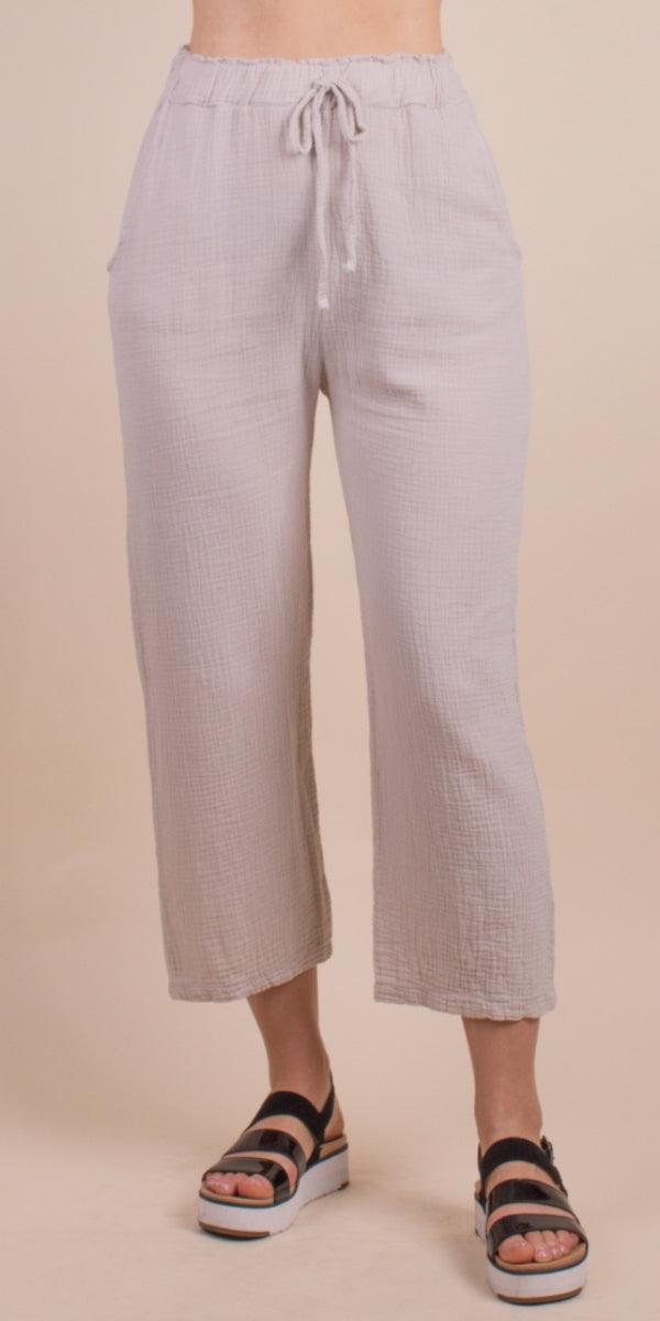 Jesi Cotton Pants - Gigi Moda - Made in Italy # 100% Cotton, Cotton, elastic waist, gauze, Gigi Moda, Made in Italy, one size, Pants, spring, summer, waffle, waffle cotton